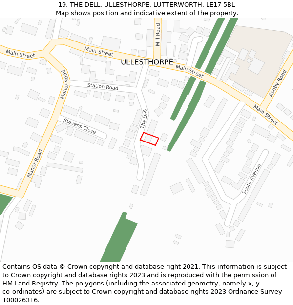 19, THE DELL, ULLESTHORPE, LUTTERWORTH, LE17 5BL: Location map and indicative extent of plot