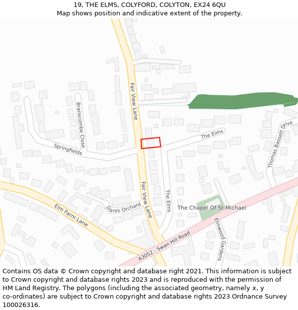 19, THE ELMS, COLYFORD, COLYTON, EX24 6QU: Location map and indicative extent of plot