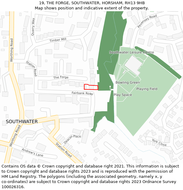 19, THE FORGE, SOUTHWATER, HORSHAM, RH13 9HB: Location map and indicative extent of plot