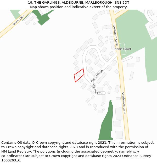19, THE GARLINGS, ALDBOURNE, MARLBOROUGH, SN8 2DT: Location map and indicative extent of plot