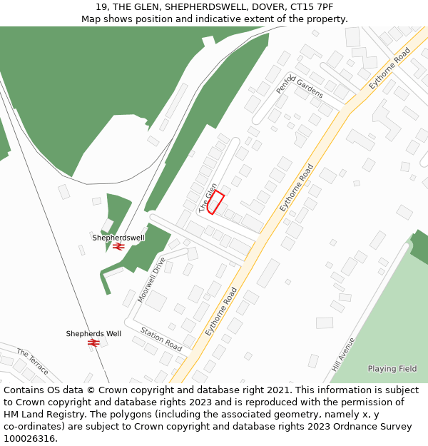 19, THE GLEN, SHEPHERDSWELL, DOVER, CT15 7PF: Location map and indicative extent of plot