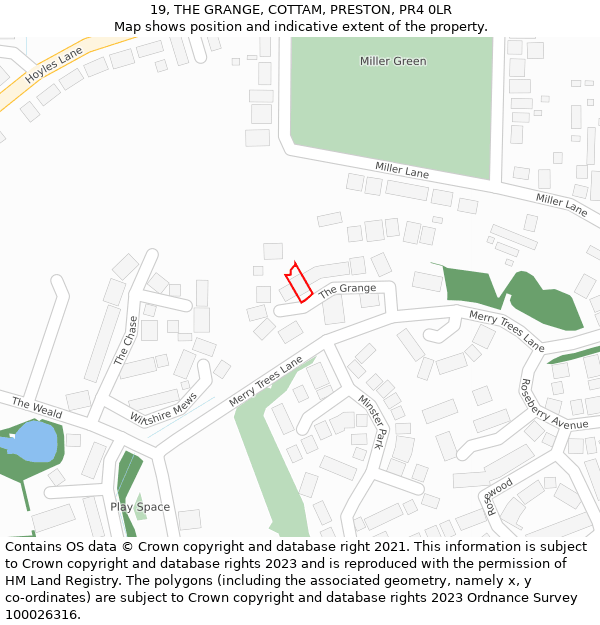 19, THE GRANGE, COTTAM, PRESTON, PR4 0LR: Location map and indicative extent of plot