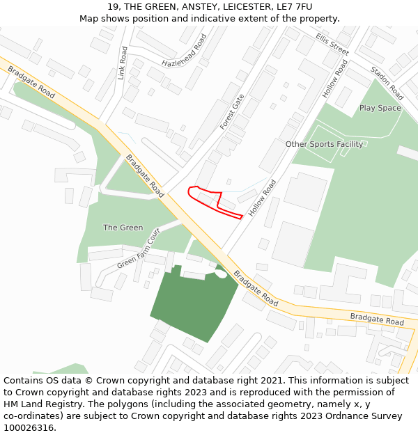 19, THE GREEN, ANSTEY, LEICESTER, LE7 7FU: Location map and indicative extent of plot