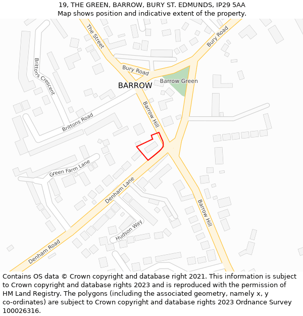 19, THE GREEN, BARROW, BURY ST. EDMUNDS, IP29 5AA: Location map and indicative extent of plot