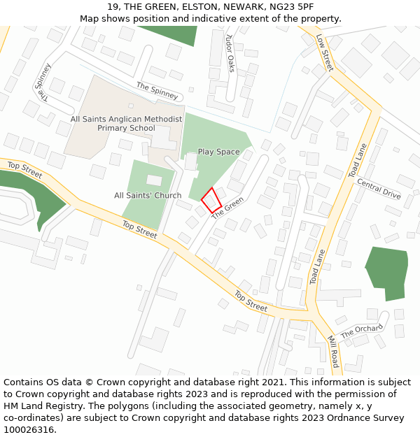 19, THE GREEN, ELSTON, NEWARK, NG23 5PF: Location map and indicative extent of plot