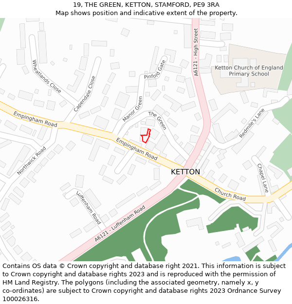 19, THE GREEN, KETTON, STAMFORD, PE9 3RA: Location map and indicative extent of plot