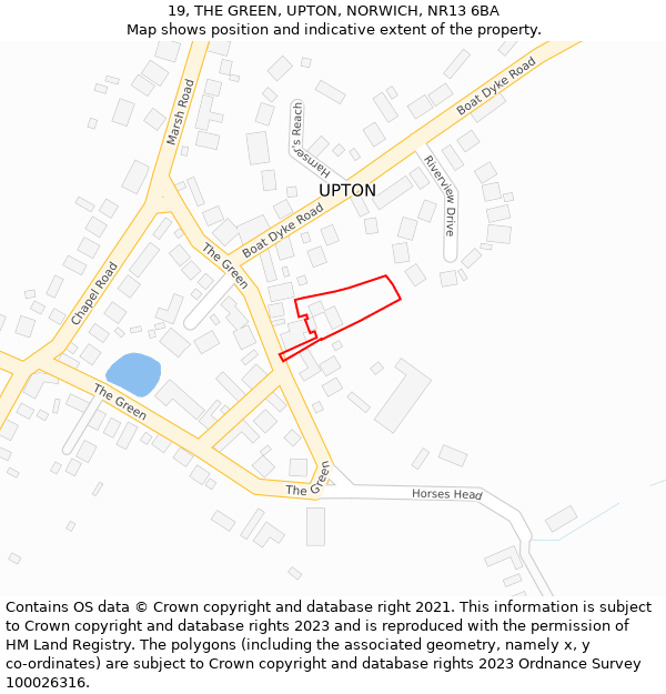 19, THE GREEN, UPTON, NORWICH, NR13 6BA: Location map and indicative extent of plot