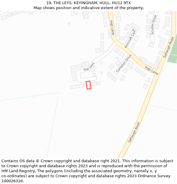 19, THE LEYS, KEYINGHAM, HULL, HU12 9TX: Location map and indicative extent of plot