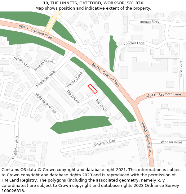 19, THE LINNETS, GATEFORD, WORKSOP, S81 8TX: Location map and indicative extent of plot