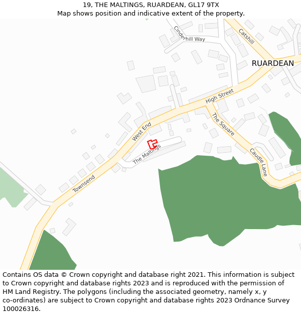 19, THE MALTINGS, RUARDEAN, GL17 9TX: Location map and indicative extent of plot