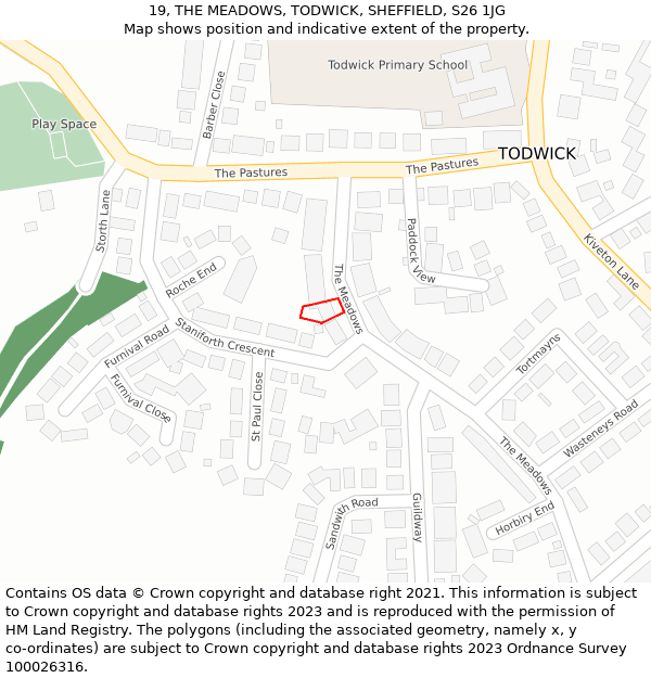 19, THE MEADOWS, TODWICK, SHEFFIELD, S26 1JG: Location map and indicative extent of plot