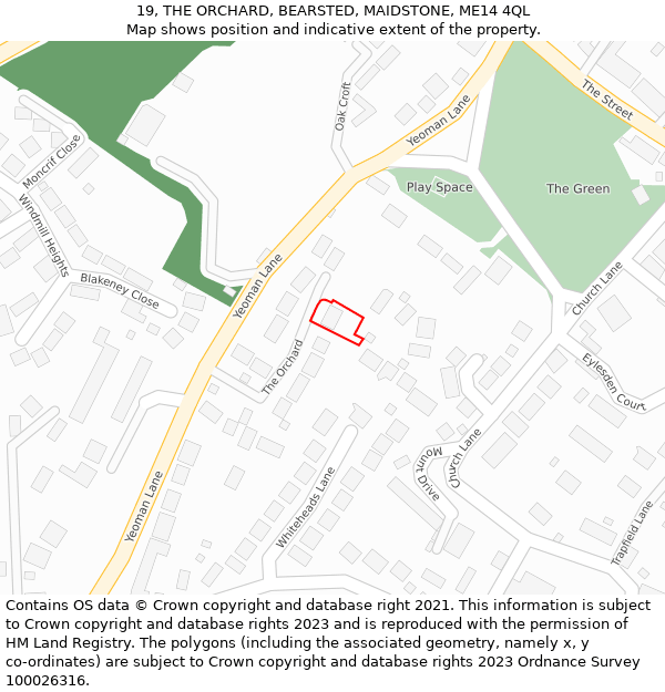 19, THE ORCHARD, BEARSTED, MAIDSTONE, ME14 4QL: Location map and indicative extent of plot