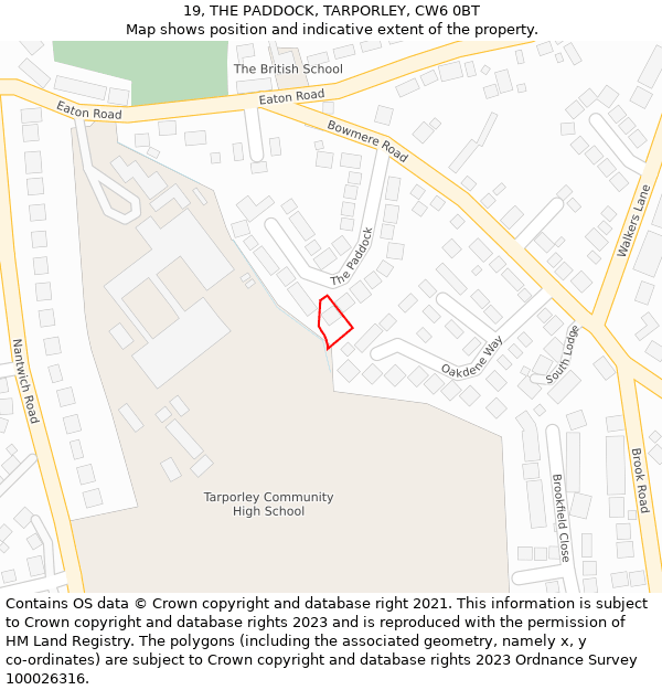 19, THE PADDOCK, TARPORLEY, CW6 0BT: Location map and indicative extent of plot