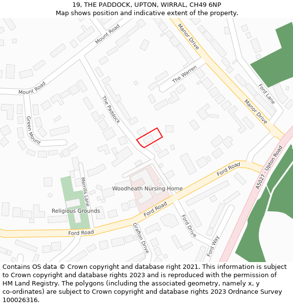 19, THE PADDOCK, UPTON, WIRRAL, CH49 6NP: Location map and indicative extent of plot