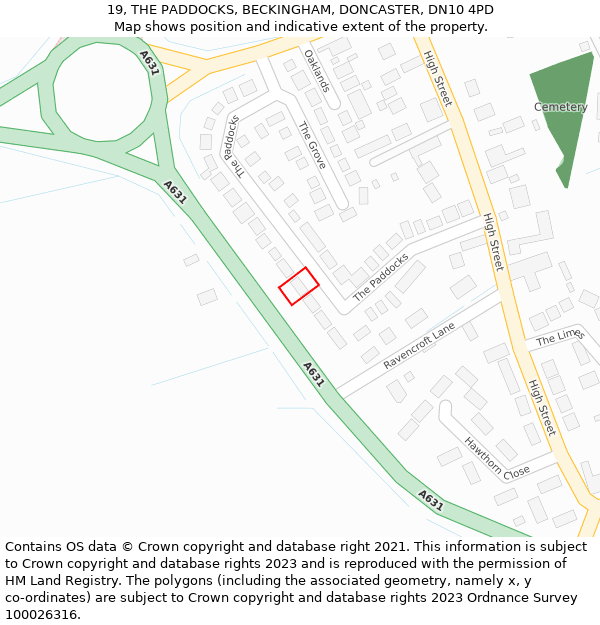 19, THE PADDOCKS, BECKINGHAM, DONCASTER, DN10 4PD: Location map and indicative extent of plot