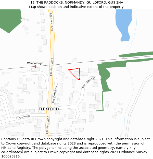 19, THE PADDOCKS, NORMANDY, GUILDFORD, GU3 2HA: Location map and indicative extent of plot