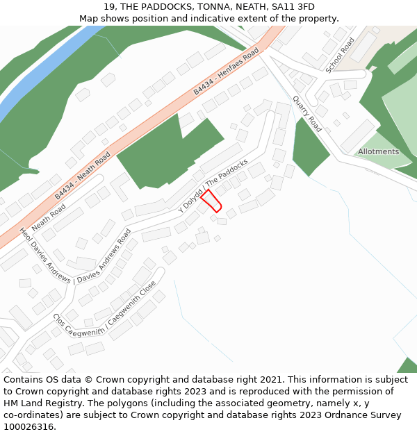 19, THE PADDOCKS, TONNA, NEATH, SA11 3FD: Location map and indicative extent of plot