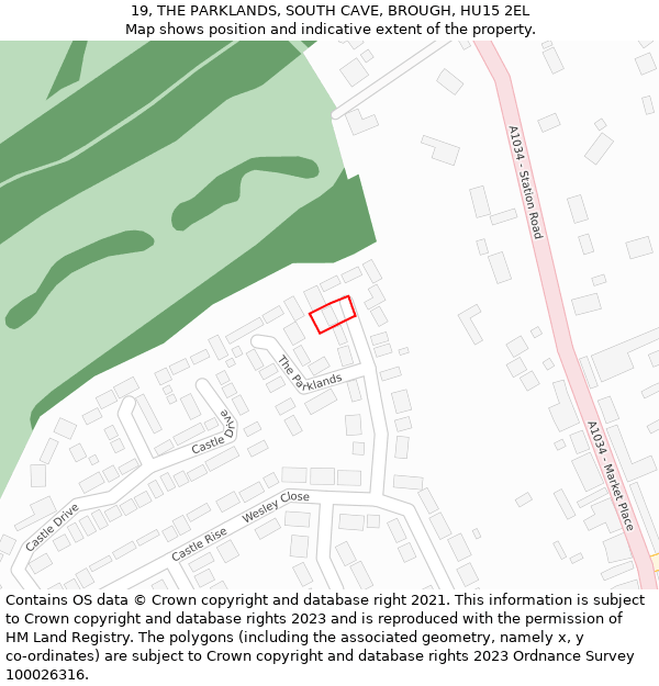 19, THE PARKLANDS, SOUTH CAVE, BROUGH, HU15 2EL: Location map and indicative extent of plot