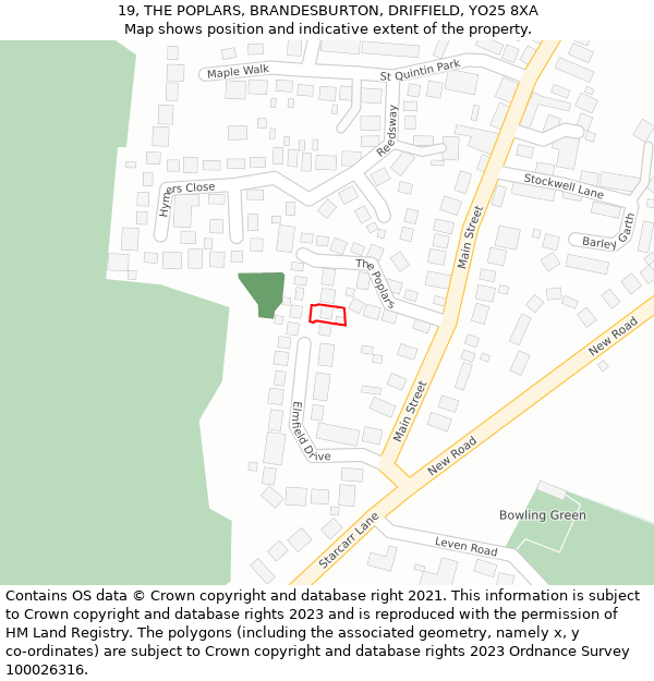 19, THE POPLARS, BRANDESBURTON, DRIFFIELD, YO25 8XA: Location map and indicative extent of plot