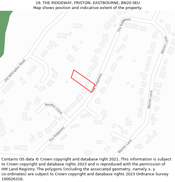 19, THE RIDGEWAY, FRISTON, EASTBOURNE, BN20 0EU: Location map and indicative extent of plot