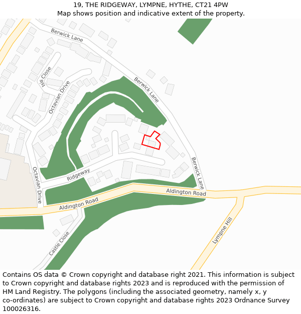 19, THE RIDGEWAY, LYMPNE, HYTHE, CT21 4PW: Location map and indicative extent of plot