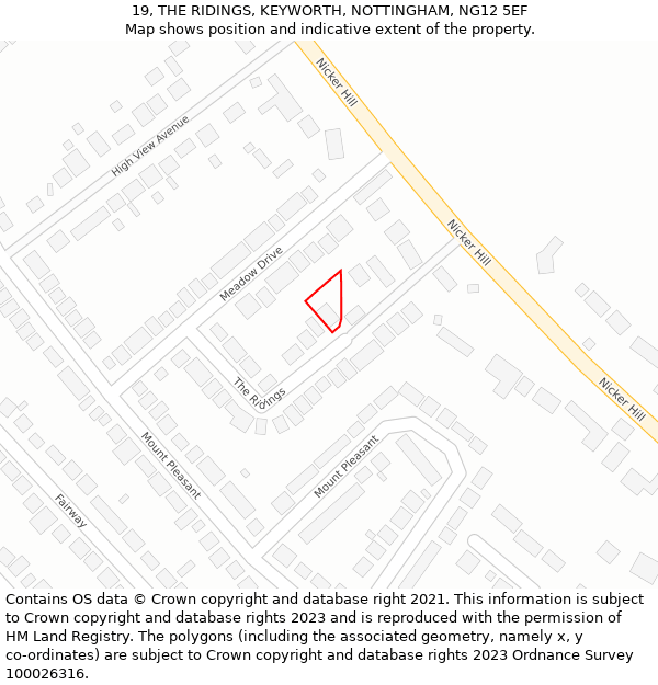 19, THE RIDINGS, KEYWORTH, NOTTINGHAM, NG12 5EF: Location map and indicative extent of plot