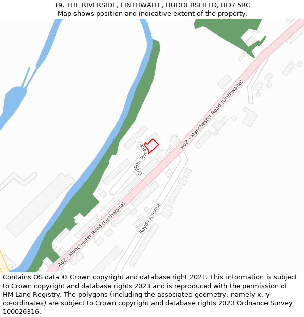 19, THE RIVERSIDE, LINTHWAITE, HUDDERSFIELD, HD7 5RG: Location map and indicative extent of plot