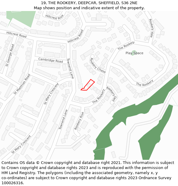 19, THE ROOKERY, DEEPCAR, SHEFFIELD, S36 2NE: Location map and indicative extent of plot
