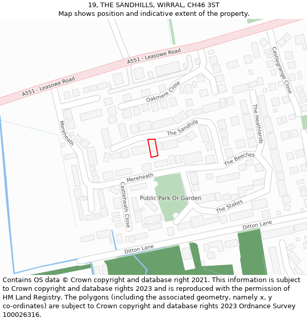 19, THE SANDHILLS, WIRRAL, CH46 3ST: Location map and indicative extent of plot