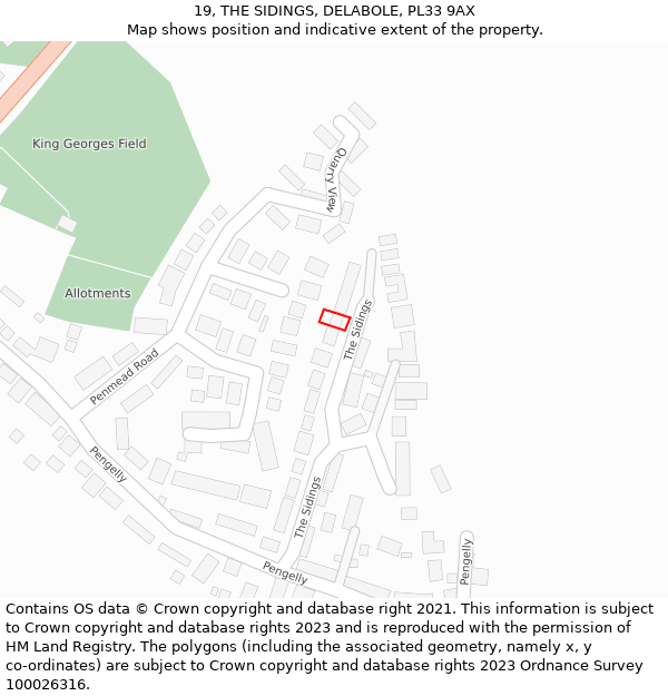 19, THE SIDINGS, DELABOLE, PL33 9AX: Location map and indicative extent of plot