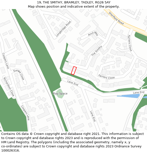 19, THE SMITHY, BRAMLEY, TADLEY, RG26 5AY: Location map and indicative extent of plot