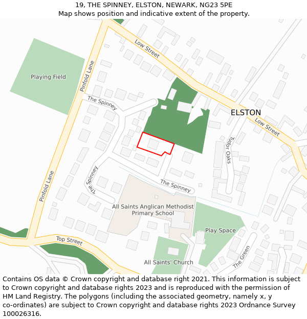 19, THE SPINNEY, ELSTON, NEWARK, NG23 5PE: Location map and indicative extent of plot