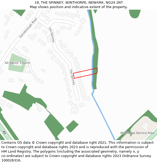 19, THE SPINNEY, WINTHORPE, NEWARK, NG24 2NT: Location map and indicative extent of plot