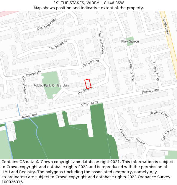 19, THE STAKES, WIRRAL, CH46 3SW: Location map and indicative extent of plot