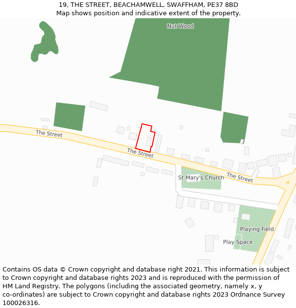 19, THE STREET, BEACHAMWELL, SWAFFHAM, PE37 8BD: Location map and indicative extent of plot