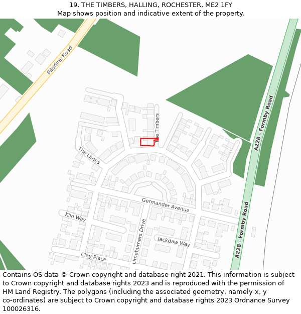 19, THE TIMBERS, HALLING, ROCHESTER, ME2 1FY: Location map and indicative extent of plot