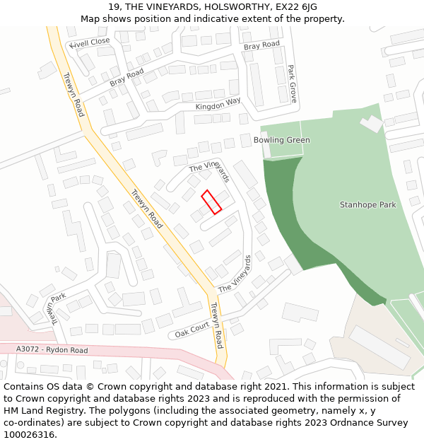 19, THE VINEYARDS, HOLSWORTHY, EX22 6JG: Location map and indicative extent of plot