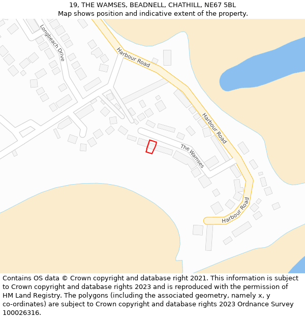 19, THE WAMSES, BEADNELL, CHATHILL, NE67 5BL: Location map and indicative extent of plot