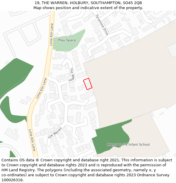 19, THE WARREN, HOLBURY, SOUTHAMPTON, SO45 2QB: Location map and indicative extent of plot