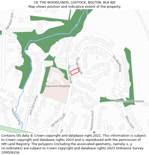 19, THE WOODLANDS, LOSTOCK, BOLTON, BL6 4JD: Location map and indicative extent of plot