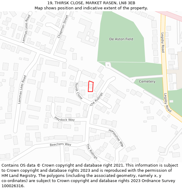 19, THIRSK CLOSE, MARKET RASEN, LN8 3EB: Location map and indicative extent of plot