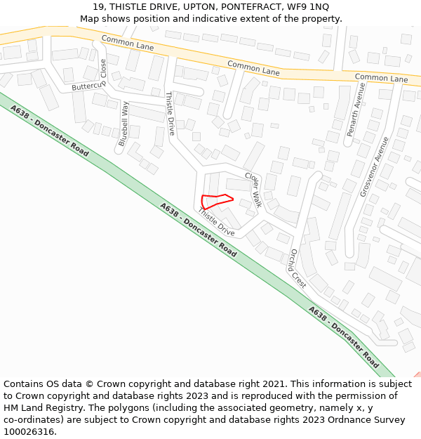 19, THISTLE DRIVE, UPTON, PONTEFRACT, WF9 1NQ: Location map and indicative extent of plot