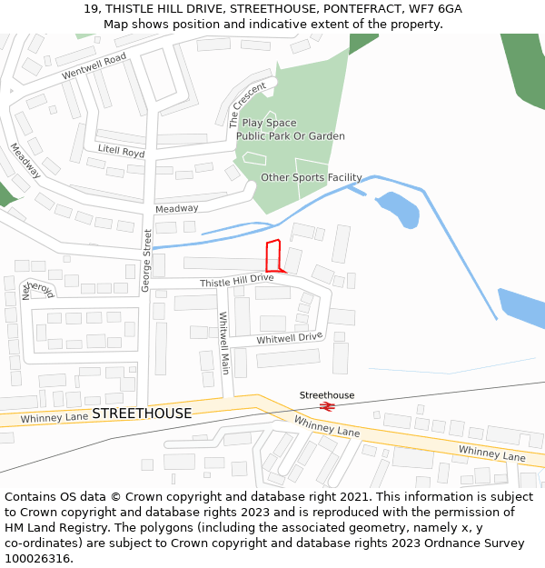 19, THISTLE HILL DRIVE, STREETHOUSE, PONTEFRACT, WF7 6GA: Location map and indicative extent of plot