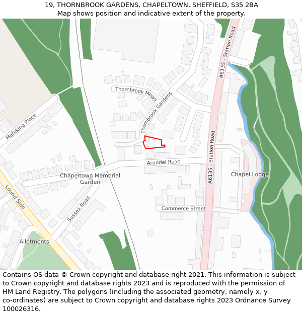 19, THORNBROOK GARDENS, CHAPELTOWN, SHEFFIELD, S35 2BA: Location map and indicative extent of plot