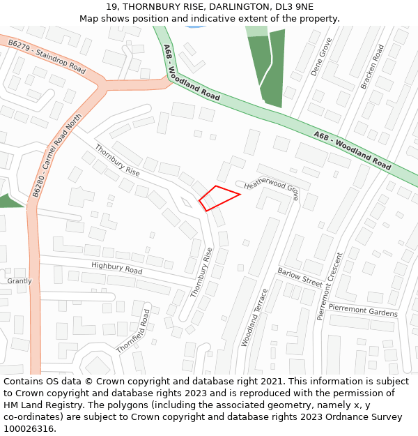 19, THORNBURY RISE, DARLINGTON, DL3 9NE: Location map and indicative extent of plot