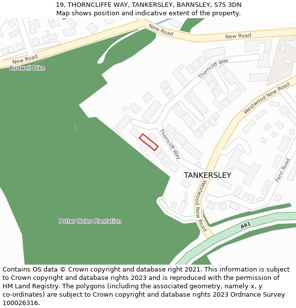 19, THORNCLIFFE WAY, TANKERSLEY, BARNSLEY, S75 3DN: Location map and indicative extent of plot