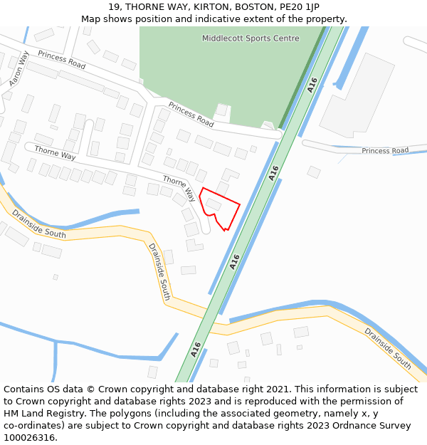 19, THORNE WAY, KIRTON, BOSTON, PE20 1JP: Location map and indicative extent of plot