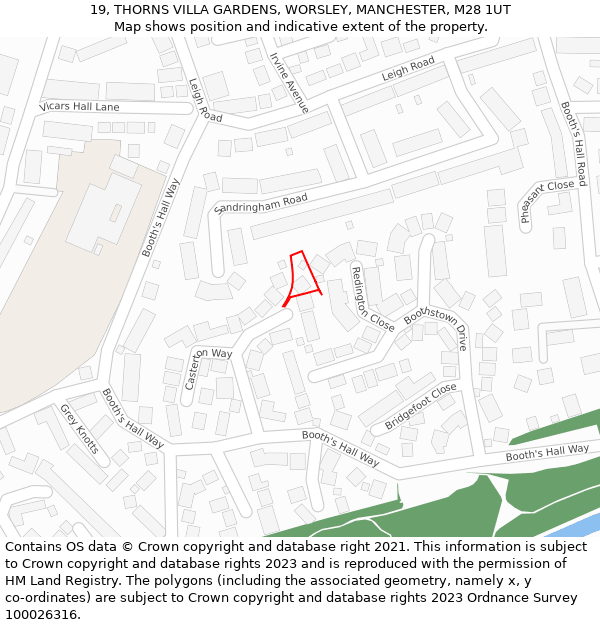 19, THORNS VILLA GARDENS, WORSLEY, MANCHESTER, M28 1UT: Location map and indicative extent of plot