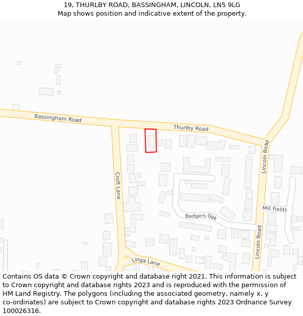 19, THURLBY ROAD, BASSINGHAM, LINCOLN, LN5 9LG: Location map and indicative extent of plot