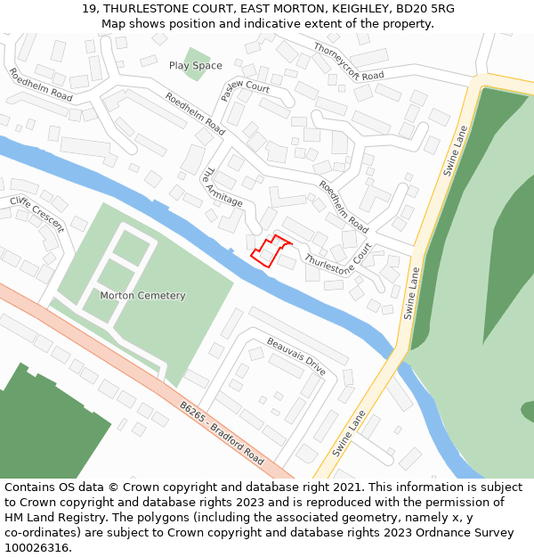 19, THURLESTONE COURT, EAST MORTON, KEIGHLEY, BD20 5RG: Location map and indicative extent of plot